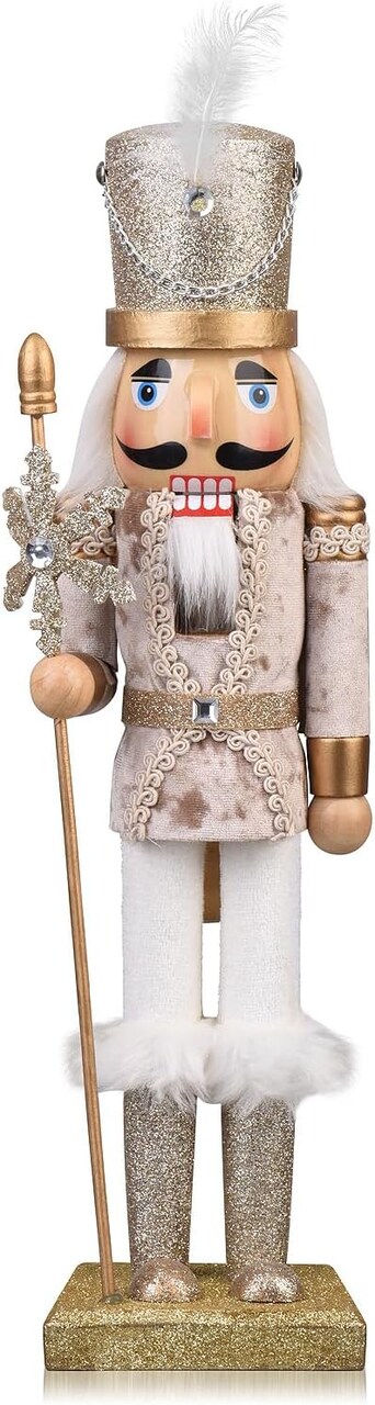 Wooden Christmas Soldier Nutcracker Decorations, 15 Inch Nutcracker Figure Christmas Decor for Shelves and Tables (Gold)